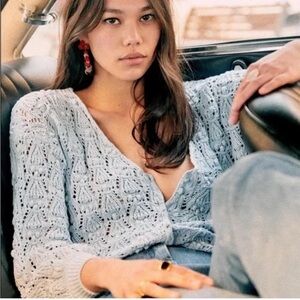 🐚RARE🐚 Beautiful Coquette French Blue Cardigan 🎀 Sezane Annette Wedding Cardigan